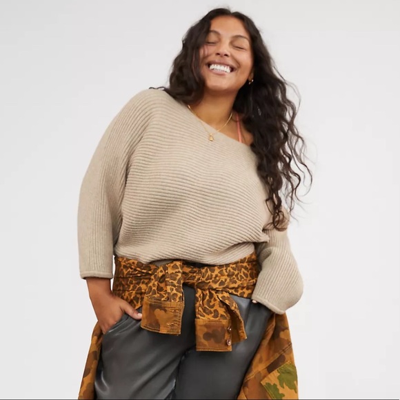 Anthropologie Sweaters - Anthropologie | Kendall Cropped Sweater Large Ribbed Stretchy Capsule Taupe Tan